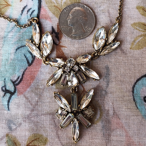 J. Crew Thin Navette Marquis Teardrop Crystal Clear Stones Statement Necklace - Picture 12 of 16